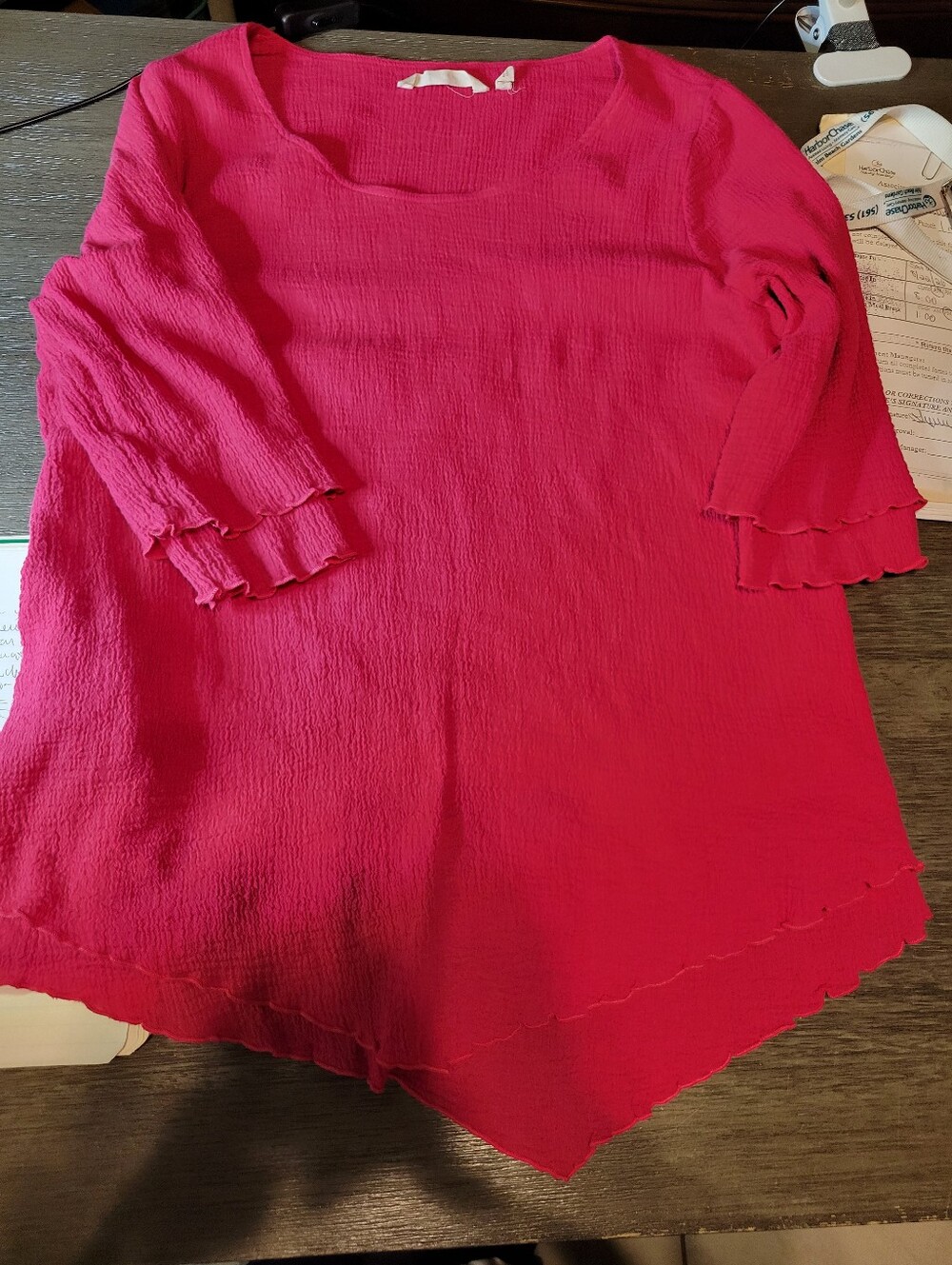Women’s Soft Surroundings Round Neck Ruffled Sleeve Top - Raspberry Pink Size M - Picture 13 of 13